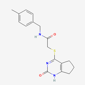 molecular formula C17H19N3O2S B2461708 N-[(4-methylphenyl)methyl]-2-({2-oxo-1H,2H,5H,6H,7H-cyclopenta[d]pyrimidin-4-yl}sulfanyl)acetamide CAS No. 946269-16-5