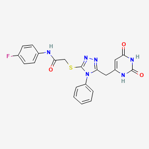 molecular formula C21H17FN6O3S B2461717 2-((5-((2,6-dioxo-1,2,3,6-tetrahydropyrimidin-4-yl)methyl)-4-phenyl-4H-1,2,4-triazol-3-yl)thio)-N-(4-fluorophenyl)acetamide CAS No. 852046-70-9