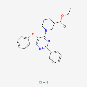 molecular formula C24H24ClN3O3 B2461731 Ethyl 1-(2-phenylbenzofuro[3,2-d]pyrimidin-4-yl)piperidine-3-carboxylate hydrochloride CAS No. 1215766-22-5