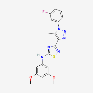 molecular formula C19H17FN6O2S B2461838 N-(3,5-dimethoxyphenyl)-3-[1-(3-fluorophenyl)-5-methyl-1H-1,2,3-triazol-4-yl]-1,2,4-thiadiazol-5-amine CAS No. 1215402-99-5