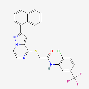 molecular formula C25H16ClF3N4OS B2461850 N-[2-CHLORO-5-(TRIFLUOROMETHYL)PHENYL]-2-{[2-(NAPHTHALEN-1-YL)PYRAZOLO[1,5-A]PYRAZIN-4-YL]SULFANYL}ACETAMIDE CAS No. 1223996-19-7