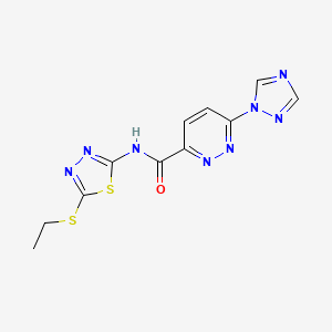 molecular formula C11H10N8OS2 B2461859 N-(5-(ethylthio)-1,3,4-thiadiazol-2-yl)-6-(1H-1,2,4-triazol-1-yl)pyridazine-3-carboxamide CAS No. 1448131-01-8