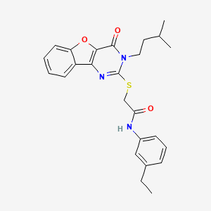 molecular formula C25H27N3O3S B2461863 N-(3-ethylphenyl)-2-{[3-(3-methylbutyl)-4-oxo-3,4-dihydro[1]benzofuro[3,2-d]pyrimidin-2-yl]sulfanyl}acetamide CAS No. 899755-50-1