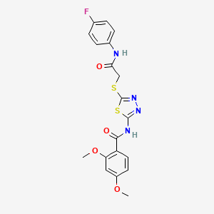 molecular formula C19H17FN4O4S2 B2461943 N-[5-({[(4-fluorophenyl)carbamoyl]methyl}sulfanyl)-1,3,4-thiadiazol-2-yl]-2,4-dimethoxybenzamide CAS No. 392297-81-3