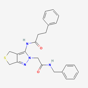 molecular formula C23H24N4O2S B2462001 N-{2-[(benzylcarbamoyl)methyl]-2H,4H,6H-thieno[3,4-c]pyrazol-3-yl}-3-phenylpropanamide CAS No. 1105218-32-3