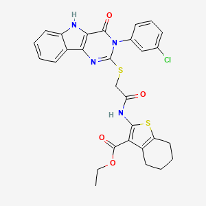 ethyl 2-(2-((3-(3-chlorophenyl)-4-oxo-4,5-dihydro-3H-pyrimido[5,4-b]indol-2-yl)thio)acetamido)-4,5,6,7-tetrahydrobenzo[b]thiophene-3-carboxylate