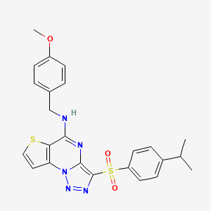 molecular formula C24H23N5O3S2 B2462053 3-((4-isopropylphenyl)sulfonyl)-N-(4-methoxybenzyl)thieno[2,3-e][1,2,3]triazolo[1,5-a]pyrimidin-5-amine CAS No. 892739-49-0