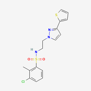 molecular formula C16H16ClN3O2S2 B2462056 3-chloro-2-methyl-N-(2-(3-(thiophen-2-yl)-1H-pyrazol-1-yl)ethyl)benzenesulfonamide CAS No. 1797307-64-2