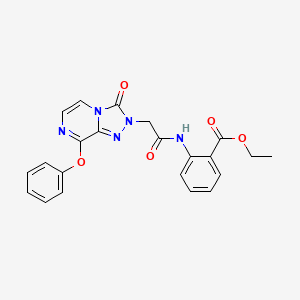 molecular formula C22H19N5O5 B2462058 乙酸乙酯 2-(2-(3-氧代-8-苯氧基-[1,2,4]噁嗪并[4,3-a]嘧啶-2(3H)-基)乙酰氨基)苯甲酸酯 CAS No. 1216876-07-1