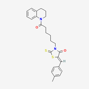 molecular formula C26H28N2O2S2 B2462087 (Z)-3-(6-(3,4-dihydroquinolin-1(2H)-yl)-6-oxohexyl)-5-(4-methylbenzylidene)-2-thioxothiazolidin-4-one CAS No. 613225-54-0