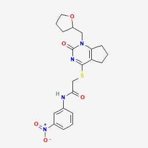 molecular formula C20H22N4O5S B2462107 N-(3-nitrophenyl)-2-((2-oxo-1-((tetrahydrofuran-2-yl)methyl)-2,5,6,7-tetrahydro-1H-cyclopenta[d]pyrimidin-4-yl)thio)acetamide CAS No. 899951-72-5