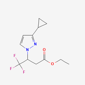molecular formula C12H15F3N2O2 B2462109 Ethyl 3-(3-cyclopropylpyrazol-1-yl)-4,4,4-trifluorobutanoate CAS No. 2054953-17-0