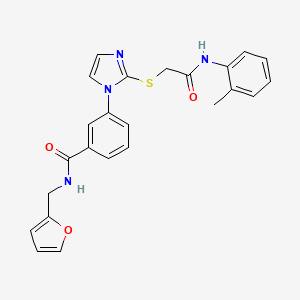 molecular formula C24H22N4O3S B2462119 N-[(furan-2-yl)methyl]-3-[2-({[(2-methylphenyl)carbamoyl]methyl}sulfanyl)-1H-imidazol-1-yl]benzamide CAS No. 1115336-11-2