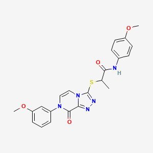 molecular formula C22H21N5O4S B2462128 N-(4-methoxyphenyl)-2-{[7-(3-methoxyphenyl)-8-oxo-7H,8H-[1,2,4]triazolo[4,3-a]pyrazin-3-yl]sulfanyl}propanamide CAS No. 1223936-37-5