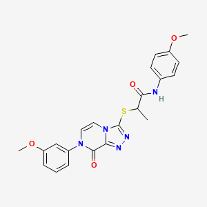 molecular formula C22H21N5O4S B2462128 N-(4-methoxyphenyl)-2-{[7-(3-methoxyphenyl)-8-oxo-7,8-dihydro[1,2,4]triazolo[4,3-a]pyrazin-3-yl]thio}propanamide CAS No. 1223936-37-5