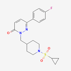 molecular formula C19H22FN3O3S B2462131 2-{[1-(Cyclopropanesulfonyl)piperidin-4-yl]methyl}-6-(4-fluorophenyl)-2,3-dihydropyridazin-3-one CAS No. 2097904-08-8