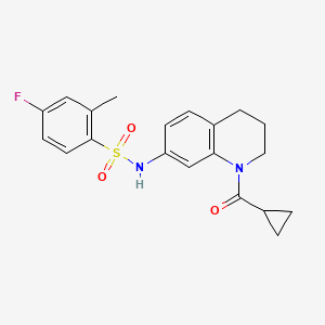 molecular formula C20H21FN2O3S B2462142 N-[1-(cyclopropanecarbonyl)-3,4-dihydro-2H-quinolin-7-yl]-4-fluoro-2-methylbenzenesulfonamide CAS No. 898424-00-5