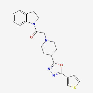 molecular formula C21H22N4O2S B2462147 1-(Indolin-1-yl)-2-(4-(5-(thiophen-3-yl)-1,3,4-oxadiazol-2-yl)piperidin-1-yl)ethanone CAS No. 1448125-61-8