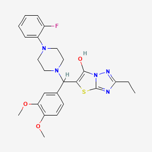 molecular formula C25H28FN5O3S B2462148 5-((3,4-Dimethoxyphenyl)(4-(2-fluorophenyl)piperazin-1-yl)methyl)-2-ethylthiazolo[3,2-b][1,2,4]triazol-6-ol CAS No. 898368-00-8