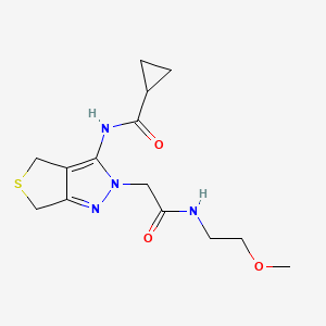 molecular formula C14H20N4O3S B2462150 N-(2-(2-((2-methoxyethyl)amino)-2-oxoethyl)-4,6-dihydro-2H-thieno[3,4-c]pyrazol-3-yl)cyclopropanecarboxamide CAS No. 1105203-76-6