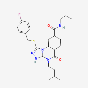 molecular formula C26H30FN5O2S B2462255 1-{[(4-fluorophenyl)methyl]sulfanyl}-4-(3-methylbutyl)-N-(2-methylpropyl)-5-oxo-4H,5H-[1,2,4]triazolo[4,3-a]quinazoline-8-carboxamide CAS No. 2034514-42-4