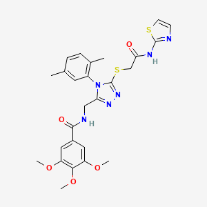 molecular formula C26H28N6O5S2 B2462266 N-((4-(2,5-dimethylphenyl)-5-((2-oxo-2-(thiazol-2-ylamino)ethyl)thio)-4H-1,2,4-triazol-3-yl)methyl)-3,4,5-trimethoxybenzamide CAS No. 309968-19-2