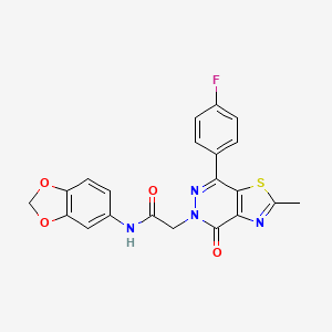 molecular formula C21H15FN4O4S B2462286 N-(2H-1,3-benzodioxol-5-yl)-2-[7-(4-fluorophenyl)-2-methyl-4-oxo-4H,5H-[1,3]thiazolo[4,5-d]pyridazin-5-yl]acetamide CAS No. 941949-57-1