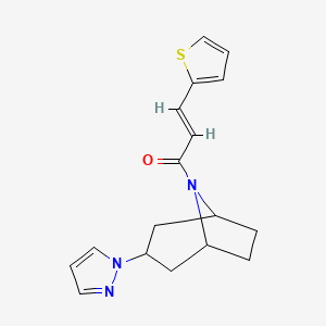 molecular formula C17H19N3OS B2462369 (E)-1-((1R,5S)-3-(1H-pyrazol-1-yl)-8-azabicyclo[3.2.1]octan-8-yl)-3-(thiophen-2-yl)prop-2-en-1-one CAS No. 2321337-14-6