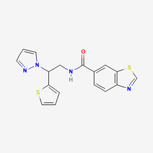 molecular formula C17H14N4OS2 B2462387 N-(2-(1H-pyrazol-1-yl)-2-(thiophen-2-yl)ethyl)benzo[d]thiazole-6-carboxamide CAS No. 2034273-18-0