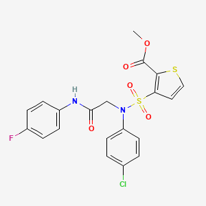 molecular formula C20H16ClFN2O5S2 B2462417 methyl 3-[(4-chlorophenyl)({[(4-fluorophenyl)carbamoyl]methyl})sulfamoyl]thiophene-2-carboxylate CAS No. 941889-30-1