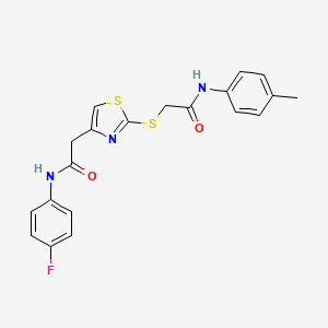 molecular formula C20H18FN3O2S2 B2462425 N-(4-fluorophenyl)-2-(2-((2-oxo-2-(p-tolylamino)ethyl)thio)thiazol-4-yl)acetamide CAS No. 941980-98-9
