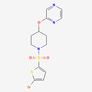 molecular formula C13H14BrN3O3S2 B2462436 2-((1-((5-Bromothiophen-2-yl)sulfonyl)piperidin-4-yl)oxy)pyrazine CAS No. 1448062-73-4
