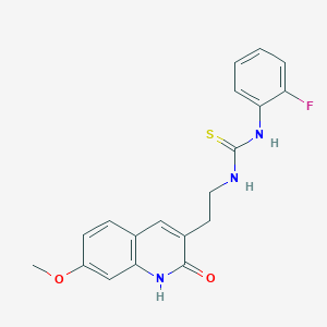 molecular formula C19H18FN3O2S B2462480 1-(2-Fluorophenyl)-3-(2-(7-methoxy-2-oxo-1,2-dihydroquinolin-3-yl)ethyl)thiourea CAS No. 887900-90-5