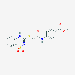 molecular formula C17H15N3O5S2 B2462490 methyl 4-(2-((1,1-dioxido-4H-benzo[e][1,2,4]thiadiazin-3-yl)thio)acetamido)benzoate CAS No. 899734-54-4