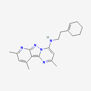 molecular formula C20H25N5 B2462545 (2-Cyclohex-1-enylethyl)(2,8,10-trimethyl(5-hydropyrimidino[1',2'-1,5]pyrazolo [3,4-b]pyridin-4-yl))amine CAS No. 896838-50-9