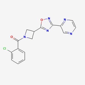 molecular formula C16H12ClN5O2 B2462548 (2-Chlorophenyl)(3-(3-(pyrazin-2-yl)-1,2,4-oxadiazol-5-yl)azetidin-1-yl)methanone CAS No. 1323707-27-2