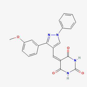 molecular formula C21H16N4O4 B2462550 5-{[3-(3-methoxyphenyl)-1-phenyl-1H-pyrazol-4-yl]methylidene}-1,3-diazinane-2,4,6-trione CAS No. 1019067-17-4