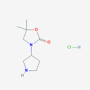 molecular formula C9H17ClN2O2 B2462559 5,5-Dimethyl-3-pyrrolidin-3-yl-1,3-oxazolidin-2-one;hydrochloride CAS No. 2490402-55-4