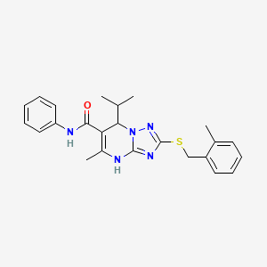molecular formula C24H27N5OS B2462566 7-isopropyl-5-methyl-2-((2-methylbenzyl)thio)-N-phenyl-4,7-dihydro-[1,2,4]triazolo[1,5-a]pyrimidine-6-carboxamide CAS No. 901243-14-9