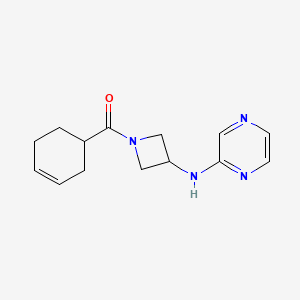 molecular formula C14H18N4O B2462625 Cyclohex-3-en-1-yl(3-(pyrazin-2-ylamino)azetidin-1-yl)methanone CAS No. 2309590-71-2