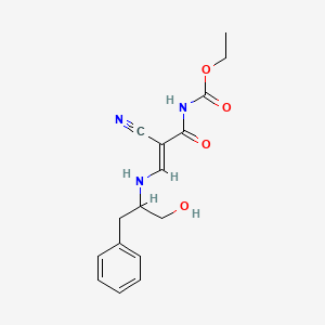 molecular formula C16H19N3O4 B2462645 ethyl N-[(2E)-2-cyano-2-{[(1-hydroxy-3-phenylpropan-2-yl)amino]methylidene}acetyl]carbamate CAS No. 338963-01-2