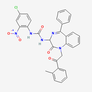 molecular formula C31H24ClN5O5 B2462724 N-(2,5-diaza-2-(2-(2-methylphenyl)-2-oxoethyl)-3-oxo-6-phenylbicyclo[5.4.0]undeca-1(7),5,8,10-tetraen-4-yl)((4-chloro-2-nitrophenyl)amino)formamide CAS No. 1796920-65-4