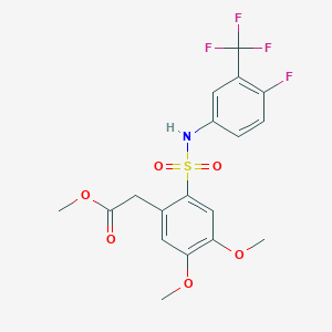 molecular formula C18H17F4NO6S B2462771 Methyl 2-(2-{[4-fluoro-3-(trifluoromethyl)phenyl]sulfamoyl}-4,5-dimethoxyphenyl)acetate CAS No. 497061-13-9
