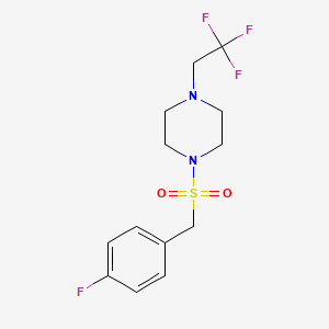 molecular formula C13H16F4N2O2S B2462797 1-((4-Fluorobenzyl)sulfonyl)-4-(2,2,2-trifluoroethyl)piperazine CAS No. 1331352-92-1