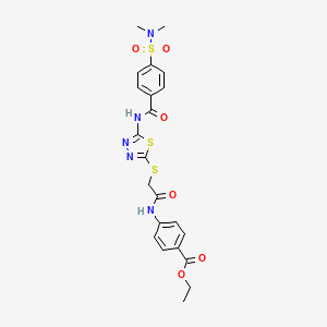 molecular formula C22H23N5O6S3 B2462849 Ethyl 4-[({[5-({[4-(dimethylsulfamoyl)phenyl]carbonyl}amino)-1,3,4-thiadiazol-2-yl]sulfanyl}acetyl)amino]benzoate CAS No. 389073-64-7