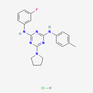 molecular formula C20H22ClFN6 B2462929 N2-(3-fluorophenyl)-6-(pyrrolidin-1-yl)-N4-(p-tolyl)-1,3,5-triazine-2,4-diamine hydrochloride CAS No. 1179479-25-4