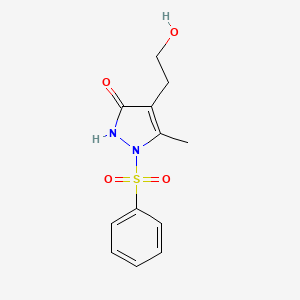 molecular formula C12H14N2O4S B2462947 4-(2-hydroxyethyl)-5-methyl-1-(phenylsulfonyl)-1,2-dihydro-3H-pyrazol-3-one CAS No. 866050-08-0