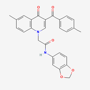 molecular formula C27H22N2O5 B2463004 N-(2H-1,3-BENZODIOXOL-5-YL)-2-[6-METHYL-3-(4-METHYLBENZOYL)-4-OXO-1,4-DIHYDROQUINOLIN-1-YL]ACETAMIDE CAS No. 895650-56-3