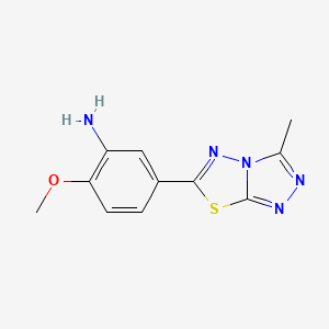 molecular formula C11H11N5OS B2463013 2-Methoxy-5-(3-methyl-[1,2,4]triazolo[3,4-b][1,3,4]thiadiazol-6-yl)aniline CAS No. 879058-43-2