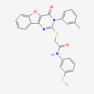 molecular formula C26H21N3O3S2 B2463032 2-{[5-(3-methylphenyl)-6-oxo-8-oxa-3,5-diazatricyclo[7.4.0.0^{2,7}]trideca-1(13),2(7),3,9,11-pentaen-4-yl]sulfanyl}-N-[3-(methylsulfanyl)phenyl]acetamide CAS No. 892281-67-3